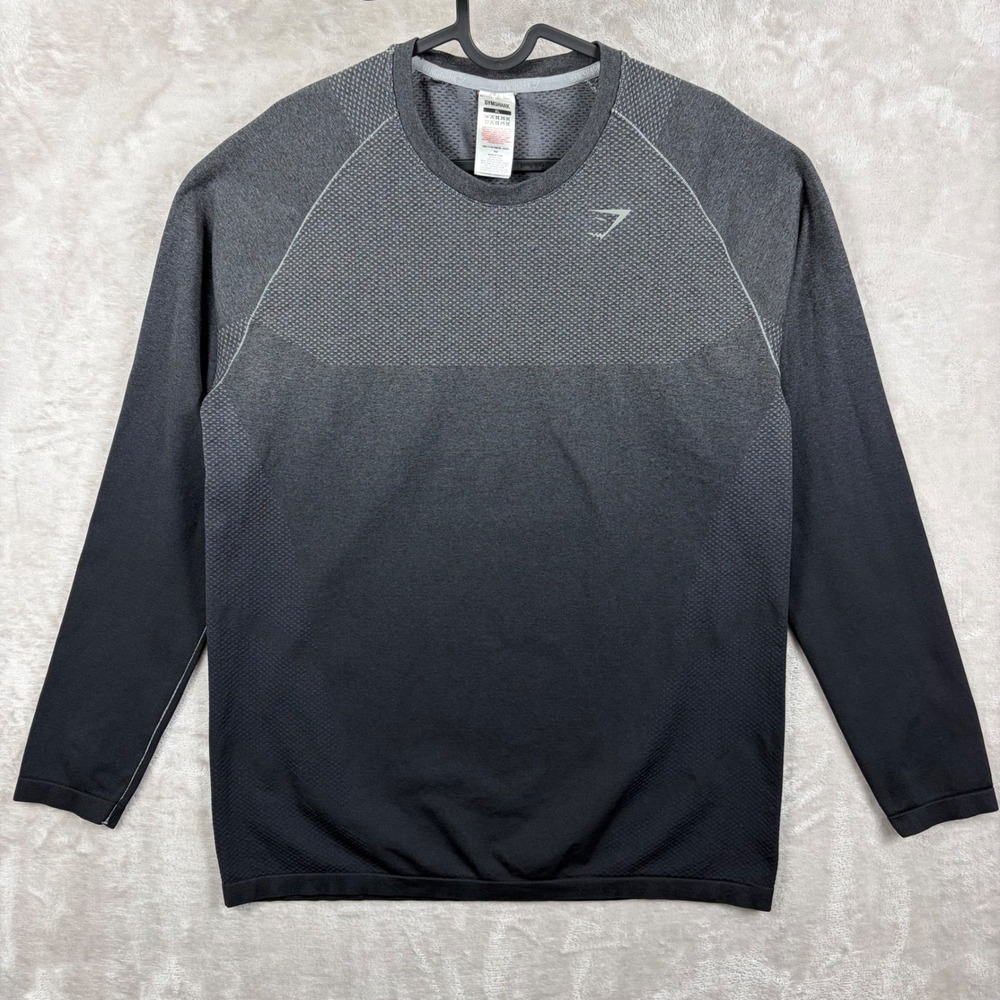 Gymshark Vital Ombre Seamless T Shirt Men's XL Long Sleeve Shirt Black Grey